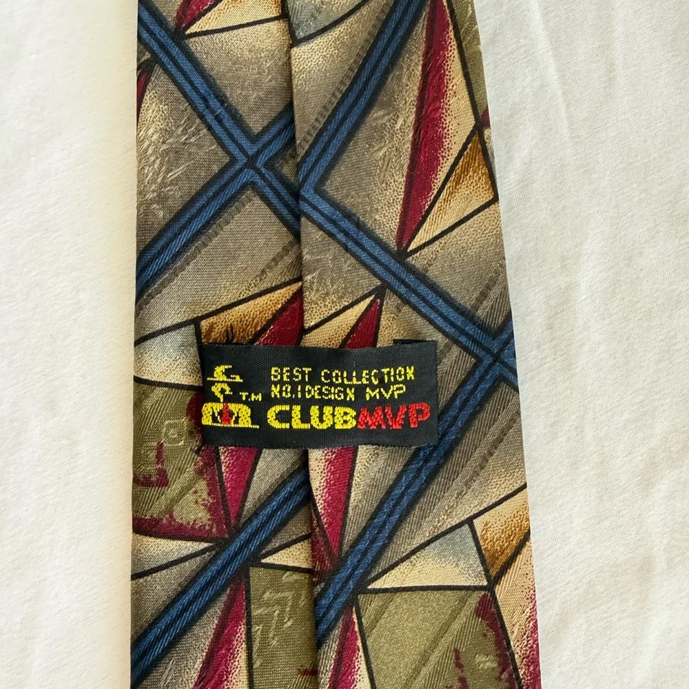 VTG Club MVP Best Collection Men's Tie Geometric Abstract Red‎ Gold Blue